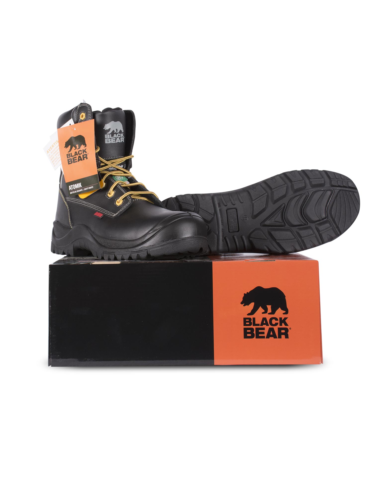 Botte de sécurité Atomik de Black Bear et son packaging